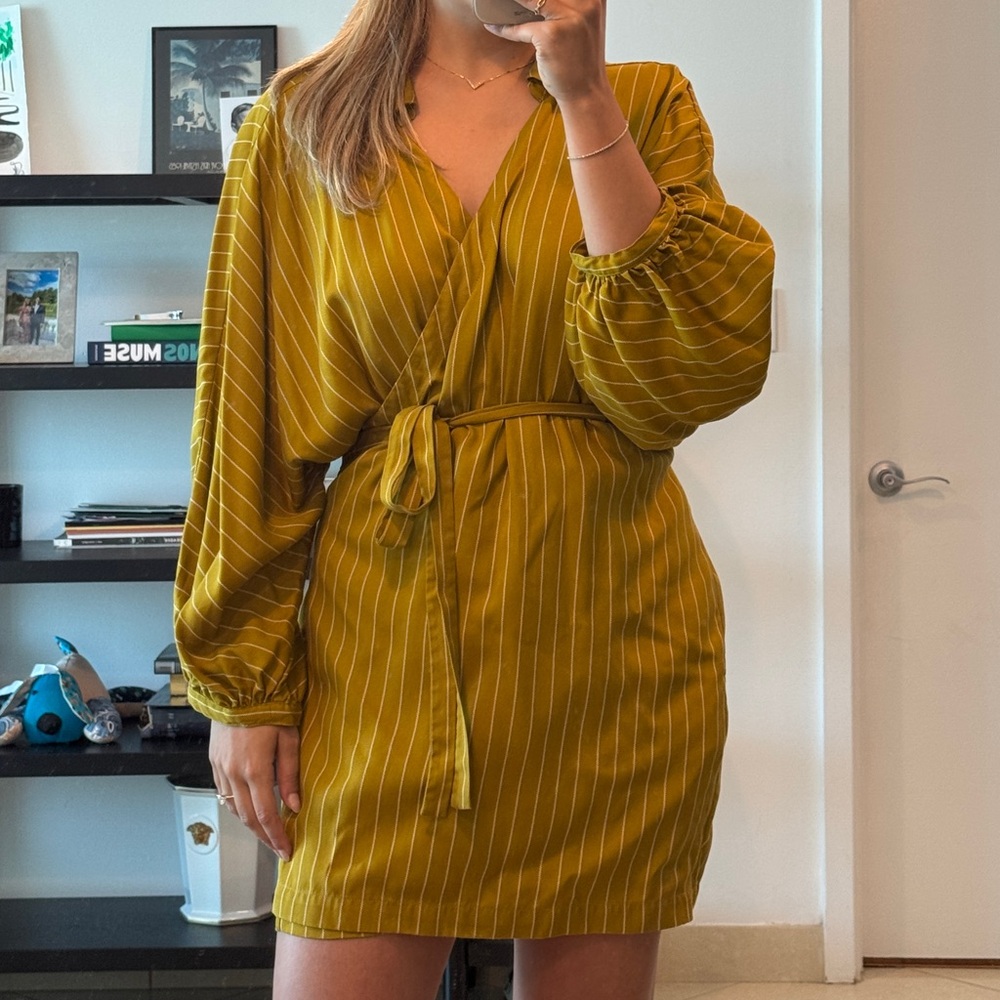 Elegant Mustard Wrap Dress